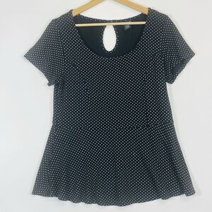 Torrid Black White‎ Polka Dot Babydoll Flare Tee Knit Shirt Top Women's 1 1X